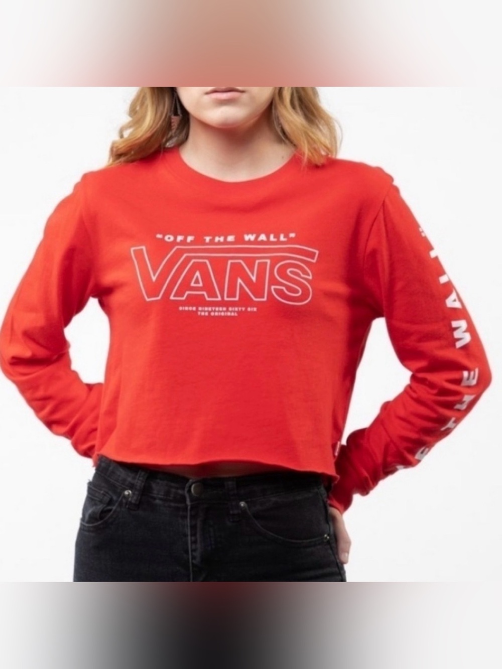 Vans "Off The Wall" Red Cropped Long Sleeve T-Shirt